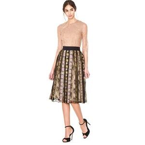 ALICE+OLIVIA Birdie Embroidered Pleated Skirt